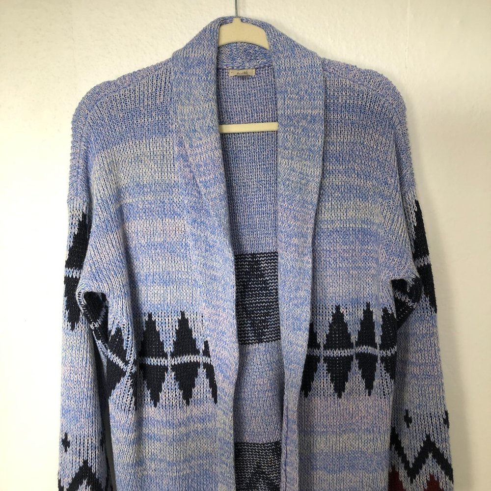 ECOTE Tribal Southwestern Blue Shawl Open Duster Cardi